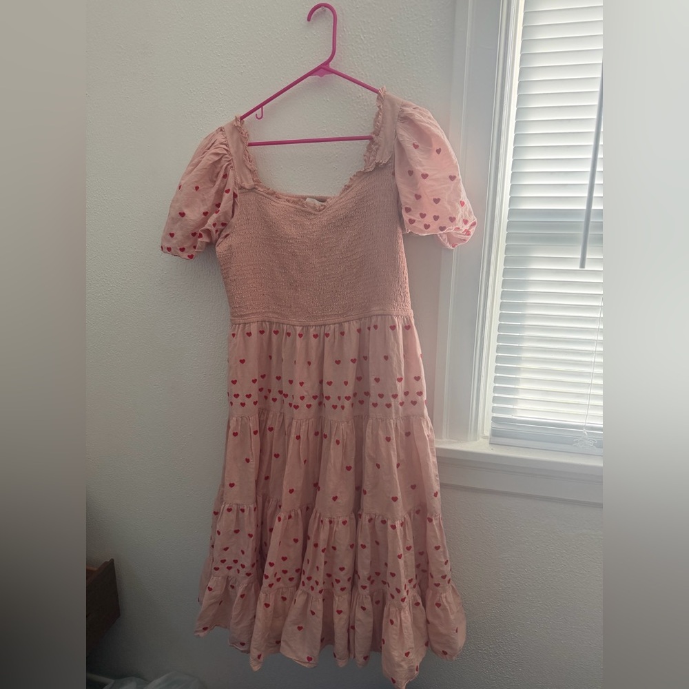 JessaKae Pink Midi Dress with Red Heart Details